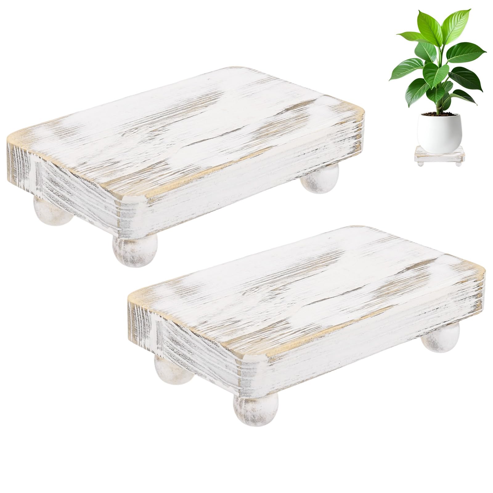 M METERXITY 2-Pack Plant Risers for Inside Pots, 20 x 11 Cm/7.87 x 4.33 Inch Wooden Tray for Bathroom/Farmhouse/Decor/Soap/Dish/Perfume/Kitchen, Pots Stand [White]