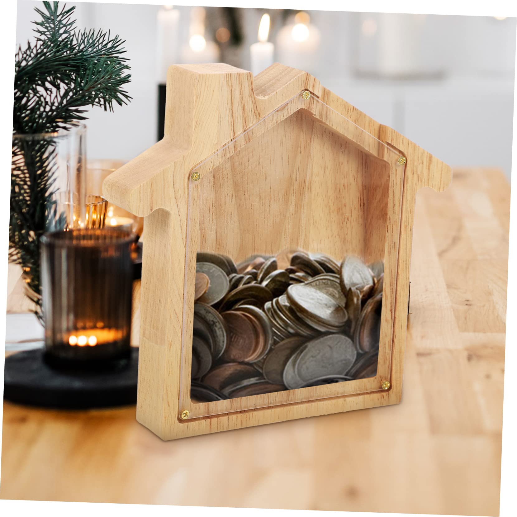 Tirelire Transparente En Bois Pour Enfants - Pot à Pièces Avec Fente, 14x12x8 Cm, Pour Apprendre à économiser