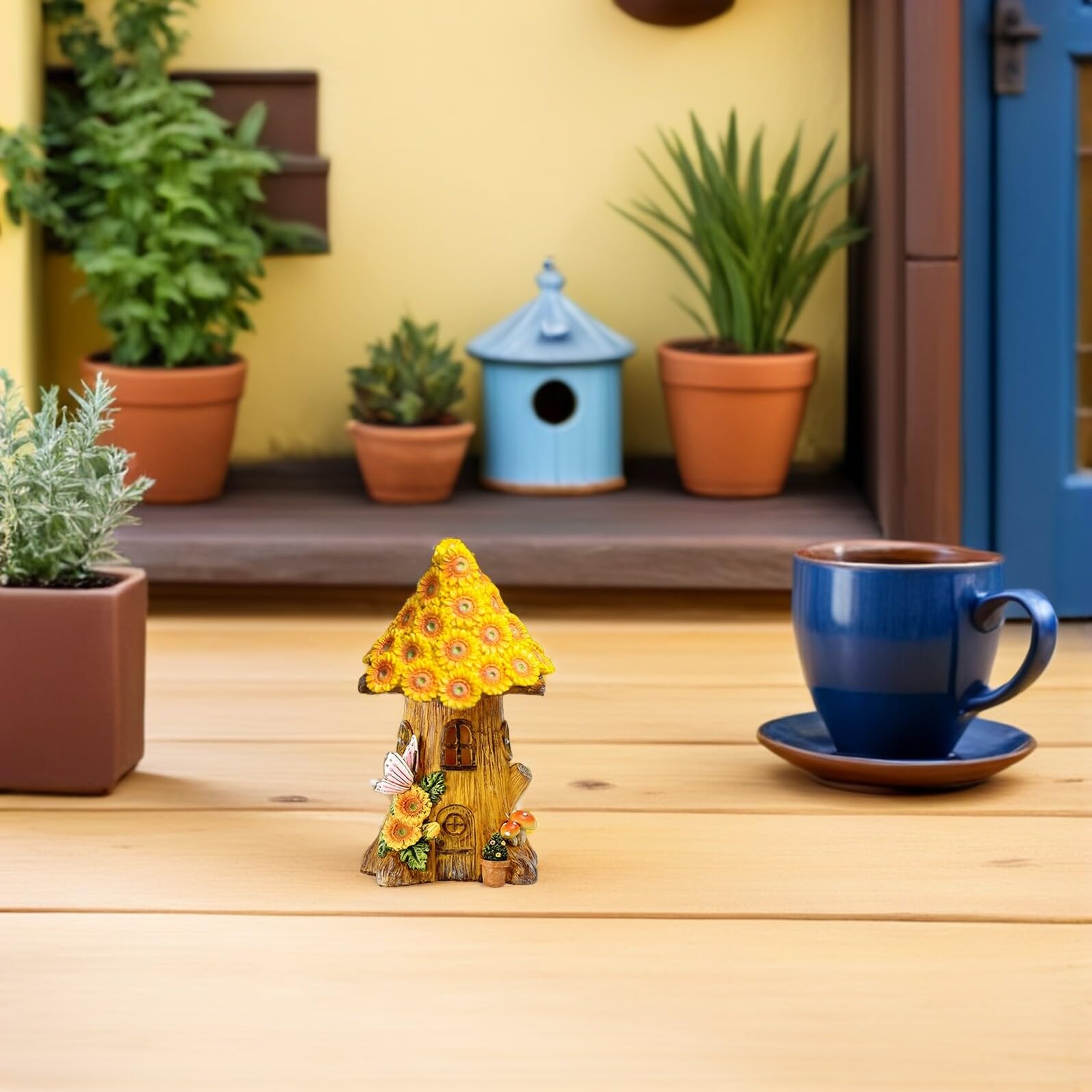 Hohopeti Adorno Solar Exterior de Resina Amarillo, Decoración Jardín