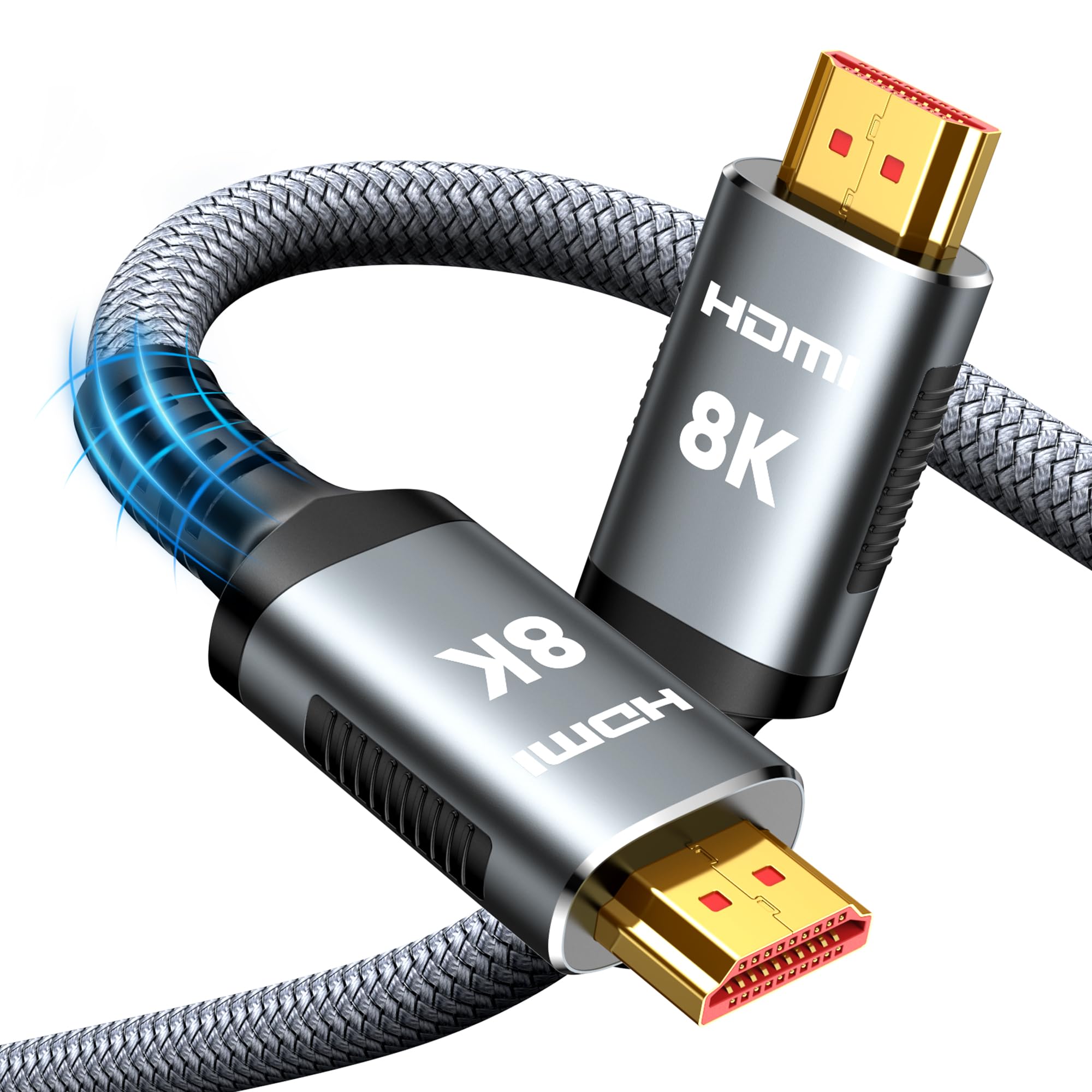 Snowkids 10K 8K HDMI 2.1 Cable 10 ft Grey, 8K@60Hz 4K@120Hz UHD Non-Slip