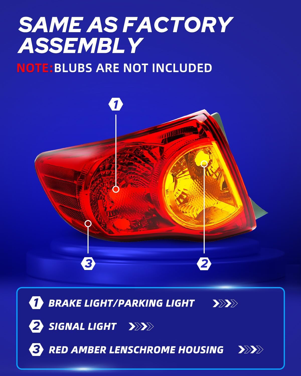 AUTOONE For Toyota Corolla Tail Lights Assembly, Tail Lamp Assembly Fit for 2009-2010 Corolla Rear Factory OEM Driver Side & Passenger Side, Without Bulbs