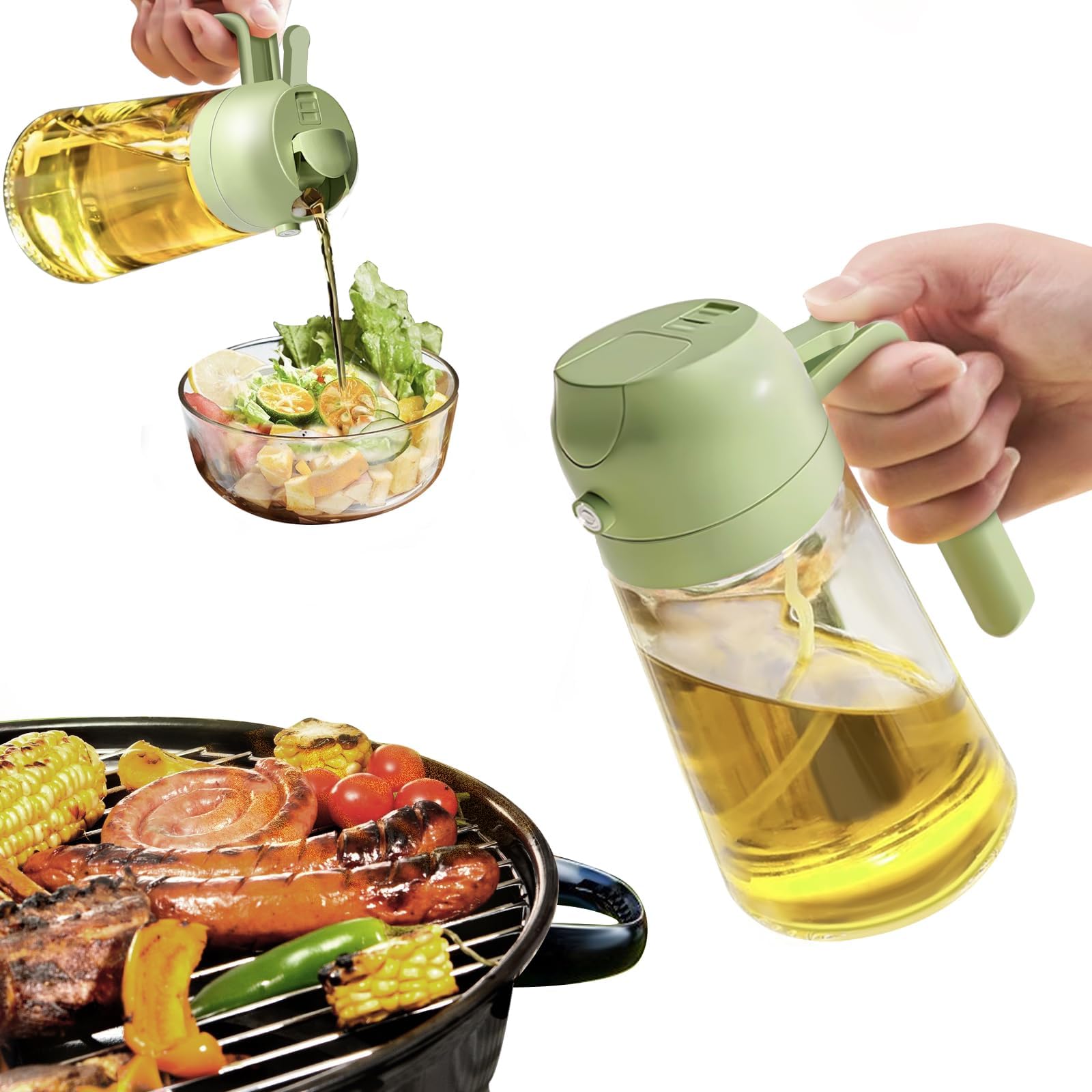 DFZZKLP 2024 New 2 in 1 Glass Oil Sprayer & Dispenser - Food-grade Olive Oil Spray for kitchen Cooking, Air Fryer, Salad, BBQ - Avocado Green (green)