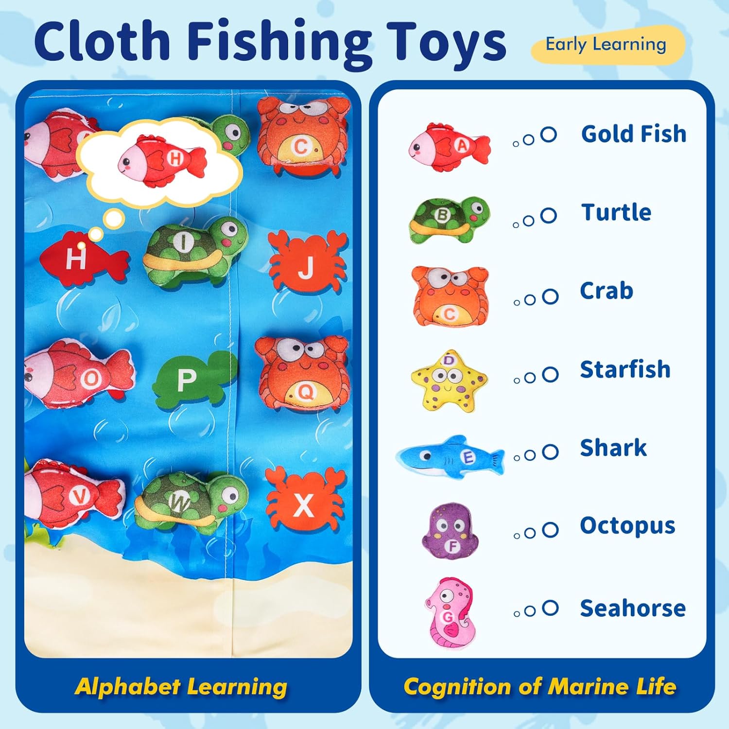 Learning Toy for Toddlers 1 2 3 Years Old, Counting, Matching & Sorting Montessori Learning with Alphabet Sea Animals & 7 Color Sorting Bowls, Fine Motor Skills Boy Girl Gift
