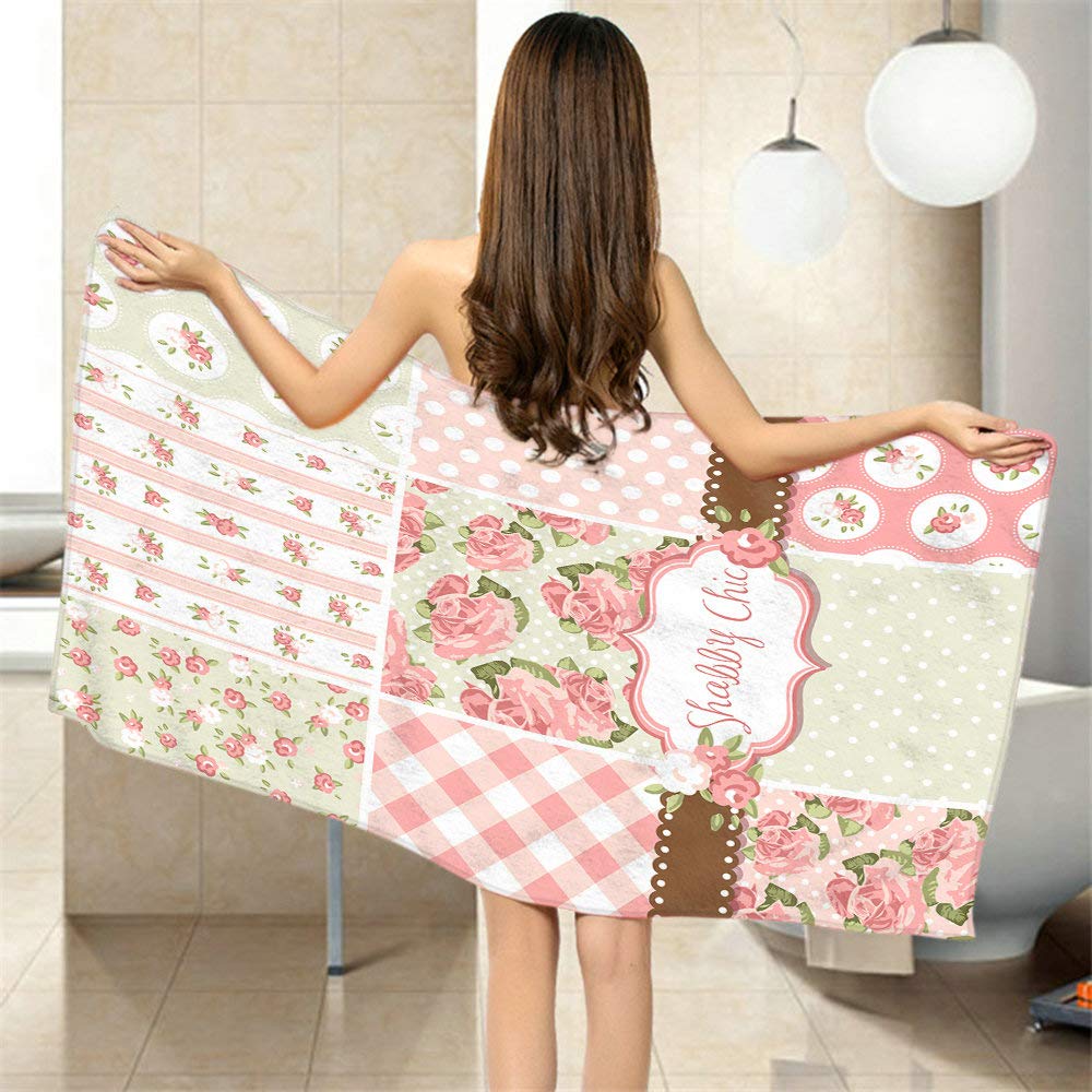 Moslion Comfy Bath Towels Sweet Pink Shabby Chic Soft Bathing/Beach/Camping Towel for Women Men Girls Boys Large Size 64x32 Inches