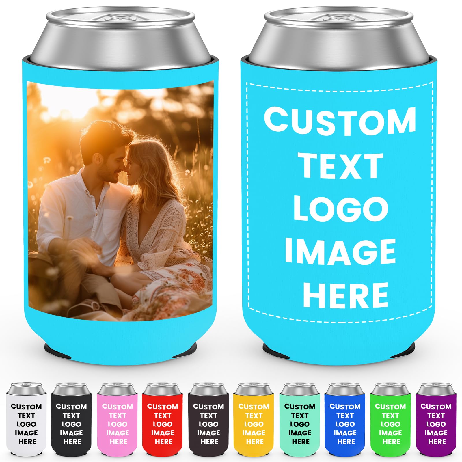 Custom Can Cooler Sleeves Bulk Personalized Foldable Insulated Beverage Bottle Holder with Logo Image Text for Wedding Graduation Birthday Party, 1-