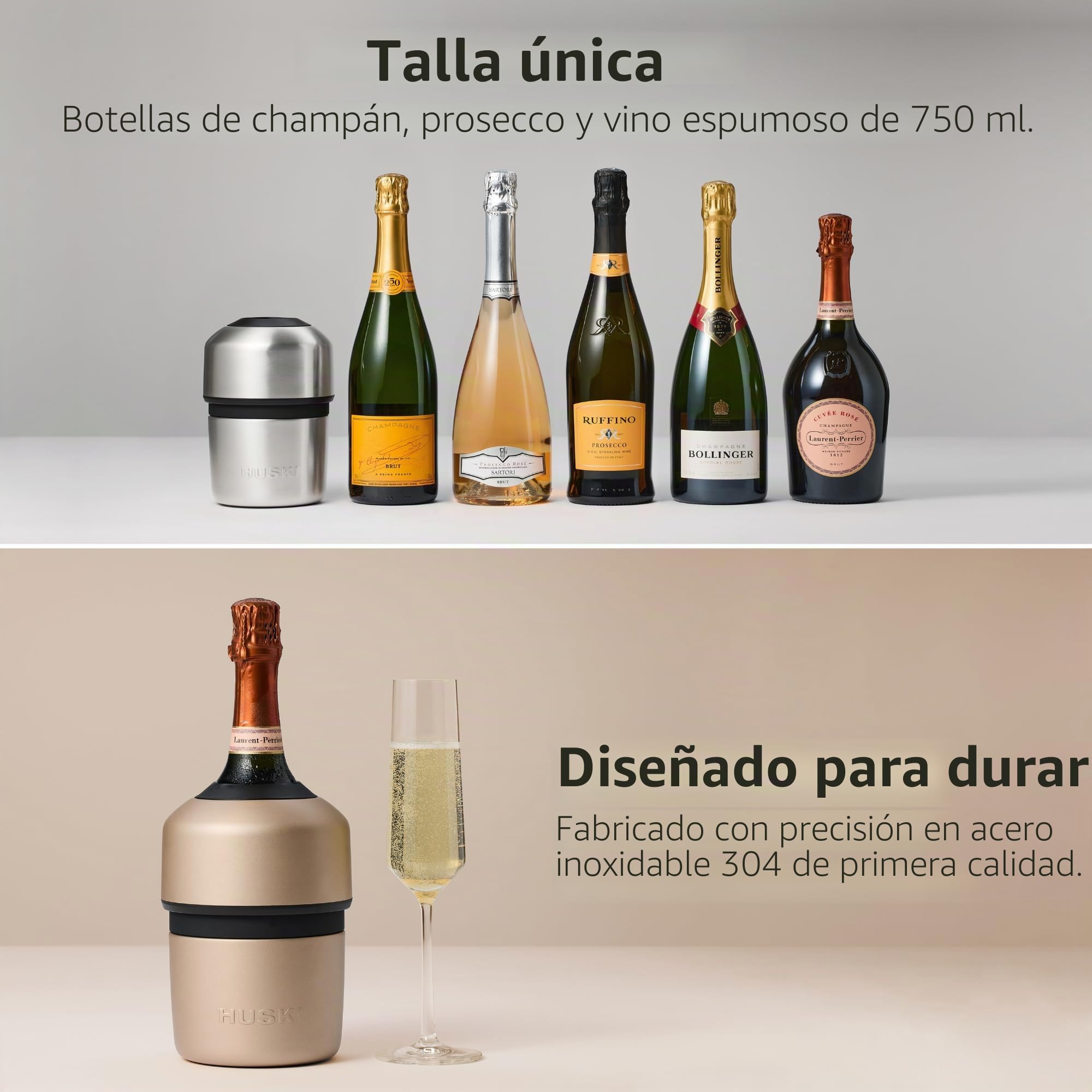 Huski Enfriador de champán | NUEVO | Diseño galardonado sin hielo con tapón de botella desmontable | Mantiene el vino frío hasta 6 horas | Se adapta a la mayoría de botellas de champán, Prosecco y