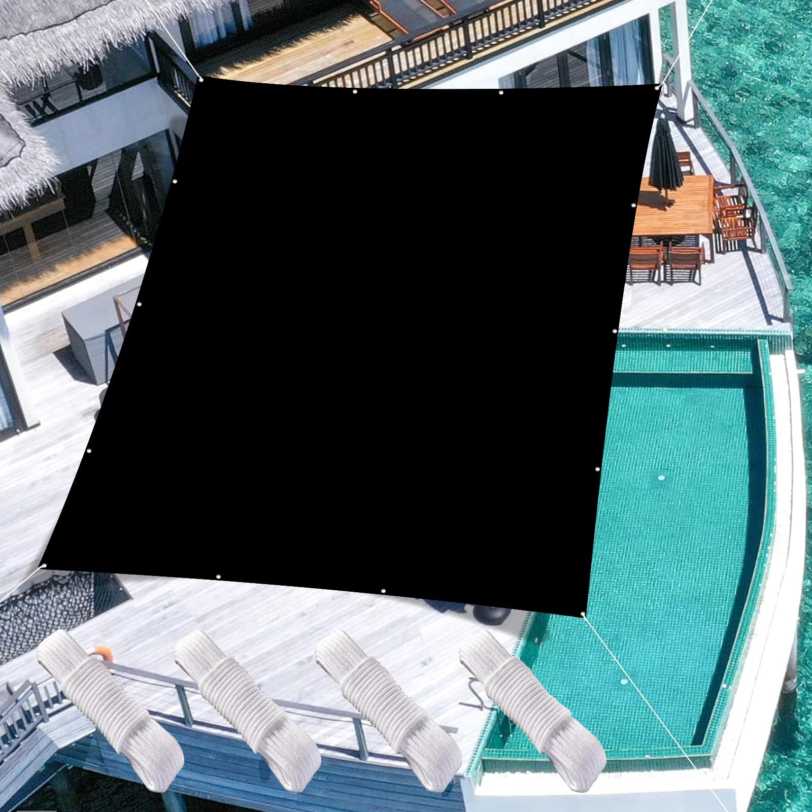 Filet d'ombrage noir 1.6x3.4m avec œillets en PES pour extérieur