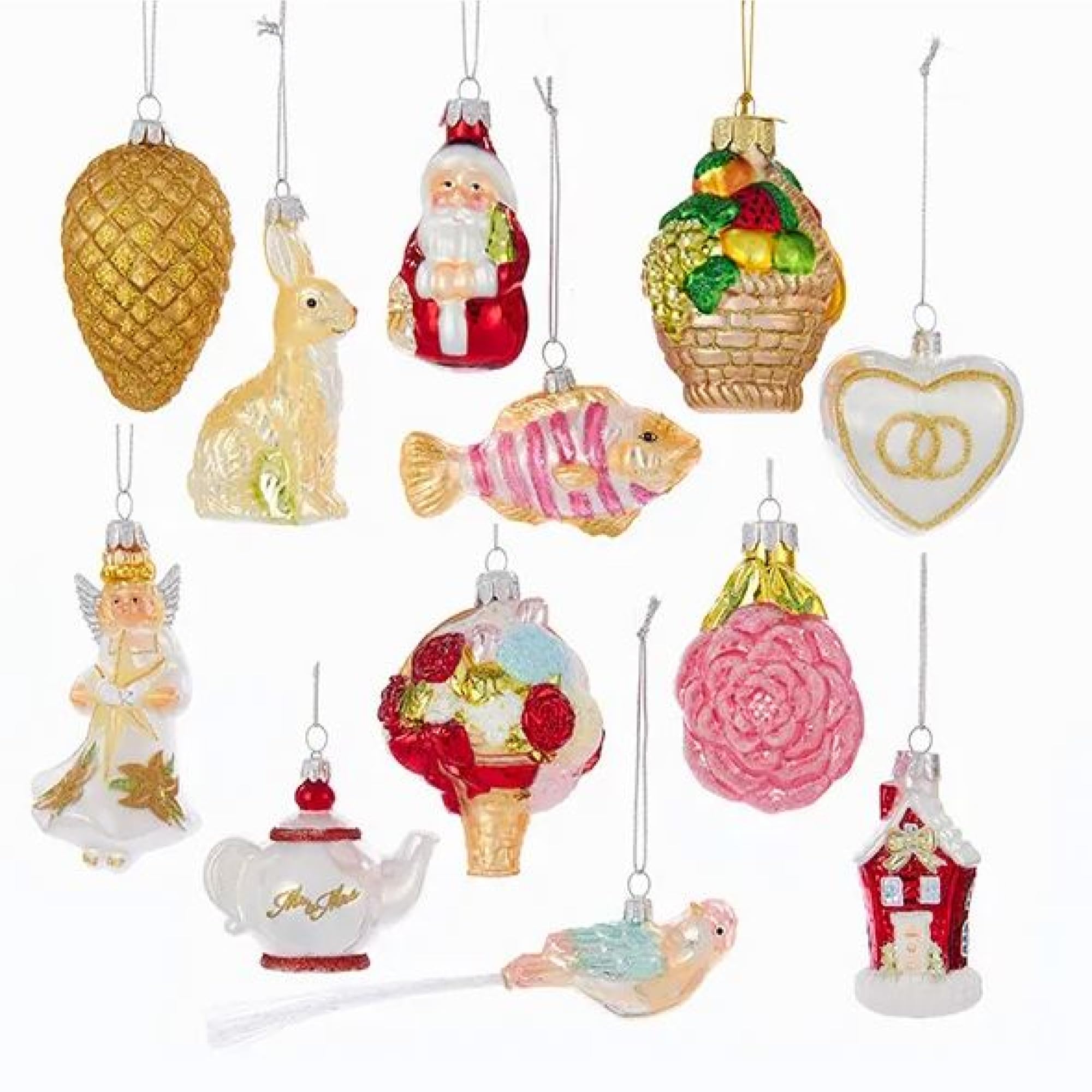 Kurt Adler 2.75"-4" Noble Gems Glass Wedding Ornament Set of 12