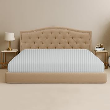 SGI bedding 108" W x 108" L 1 Pc Alaskan King Fitted Sheet Only 100% Egyptian Cotton - 600TC Fits 15" Deep Pocket - Soft Breathable Luxury Oversized Sheets, for Extra Large Beds - Light Gray Stripe
