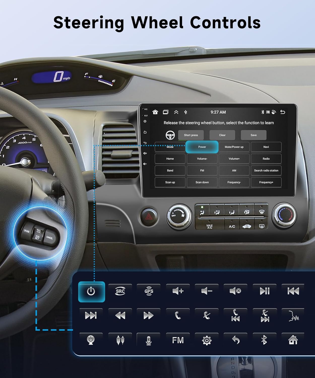 [6+128G]-8Core Car Stereo for Honda Civic 2006-2011 Wireless Carplay Android Auto,10.1" 1280*720P IPS Touch Screen Radio,Android/GPS/WiFi/32EQ DSP/59UI/Bluetooth5.0/SWC/Backup Camera for Civic Radio