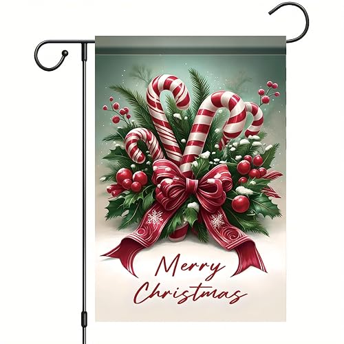 Christmas Candy Cane Garden Flag 12x18 Inch Winter Red Bow