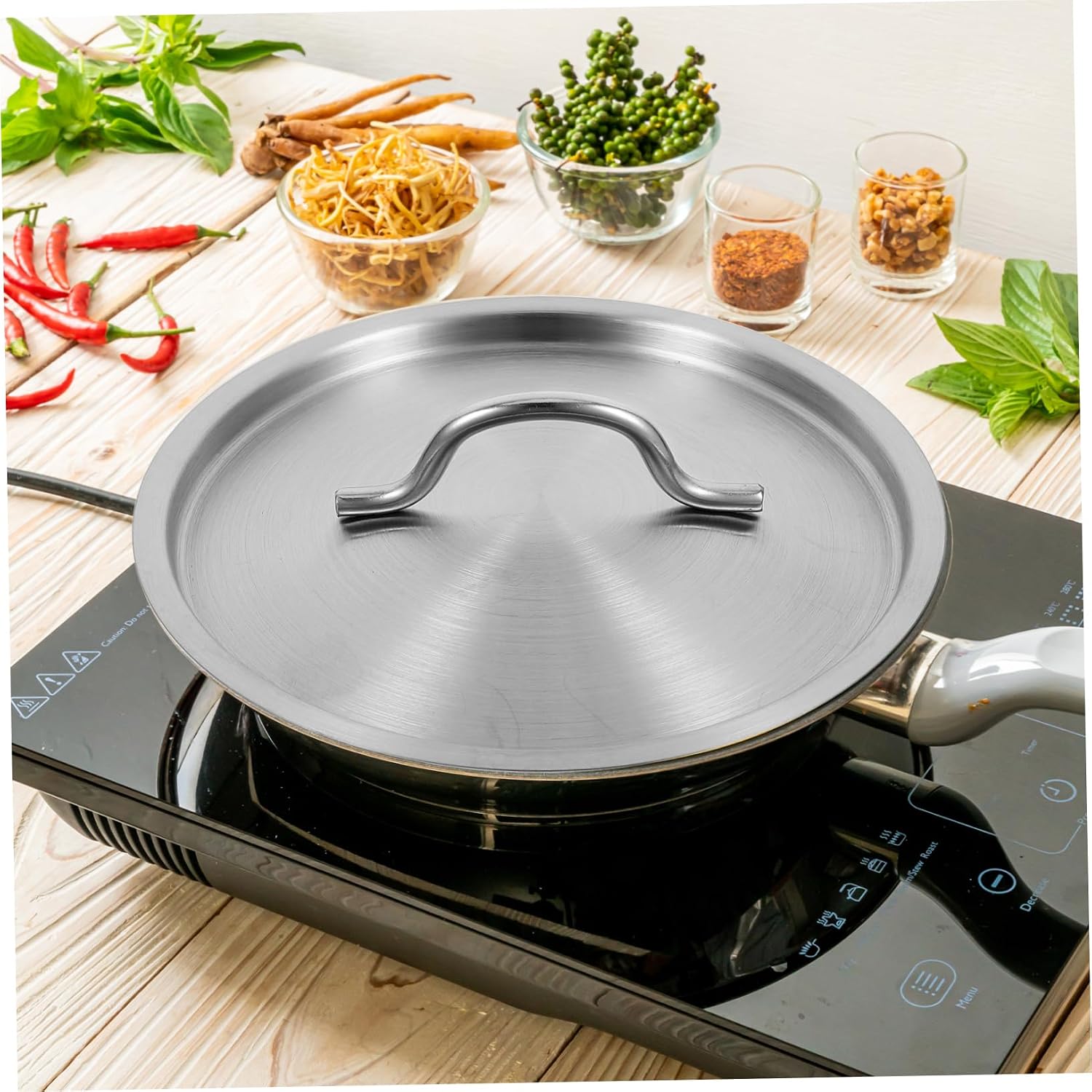1piece Stainless Steel Pot Lid Replacement for Soup Buckets Frying Pan Round Cauldron Heavy Duty Elegant Design Kitchen Pot Lids