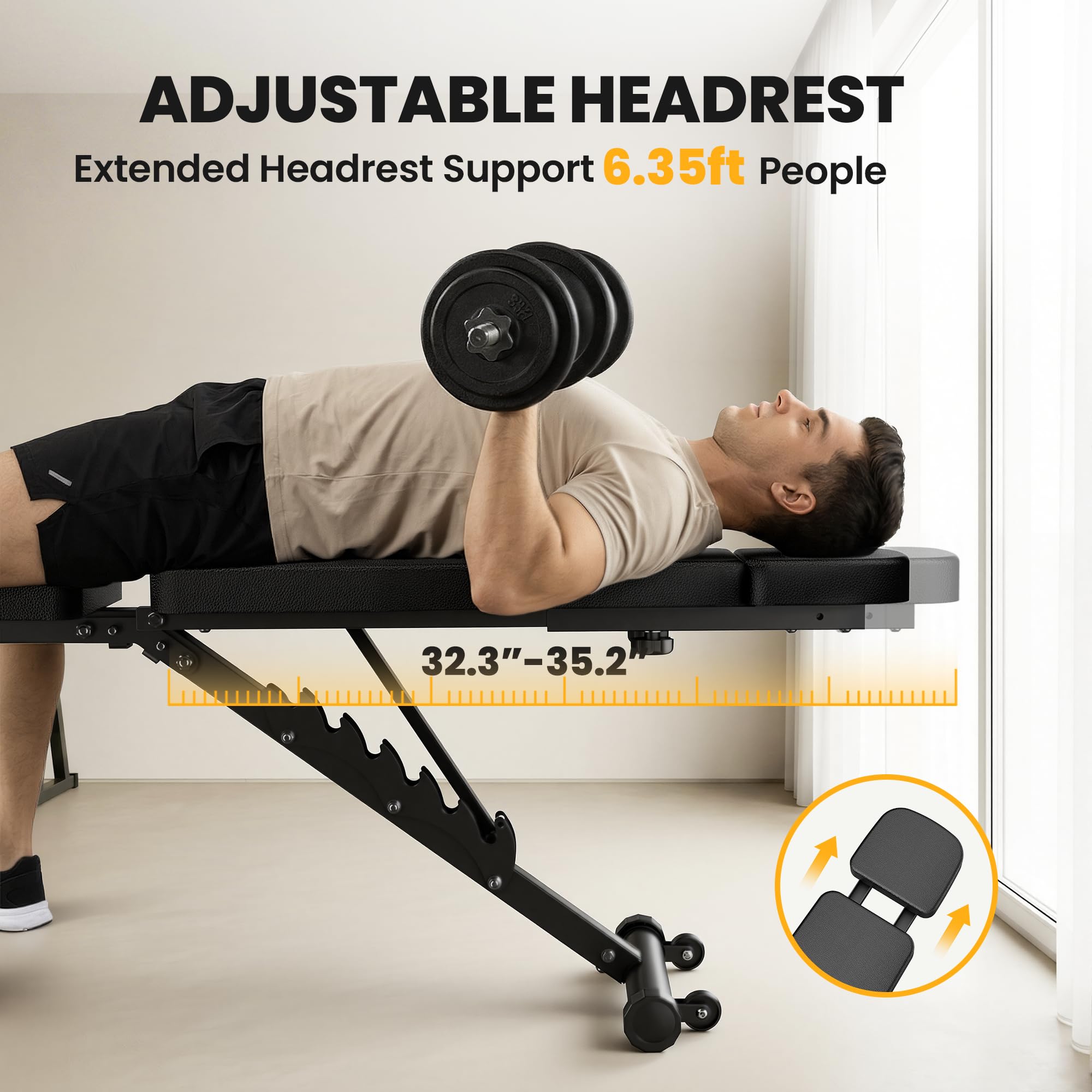 Adjustable Weight Bench for Home Gym, Foldable Workout Bench with Leg Extension and Leg Curl, 770 LBS Multi-Function Preacher Curl Weight Bench for Full Body Training Fitness, Incline Decline Flat Sit Up Bench Home Gym Equipment with Wheels for B