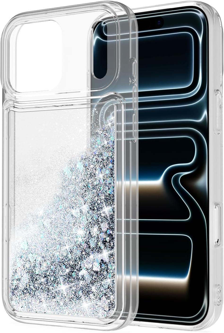 for iPhone 17 Pro Max Case, Bling Flowing Liquid Floating Sparkle Colorful Glitter Waterfall TPU Protective Phone Case 6.9",Silver - Image 8