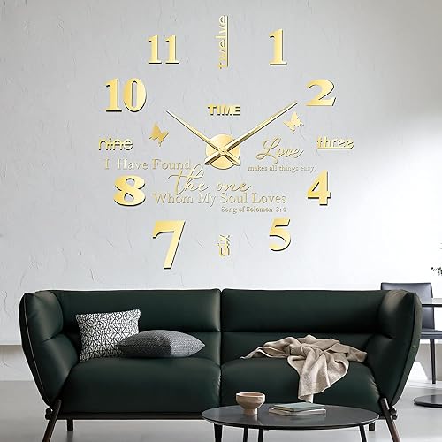 Miniatura 7 de FERRISA Reloj de pared sin marco, 3 en 1, reloj de pared grande 3D sin marco de 47 pulgadas, reloj de pared 3D DIY para sala de estar, dormitorio,
