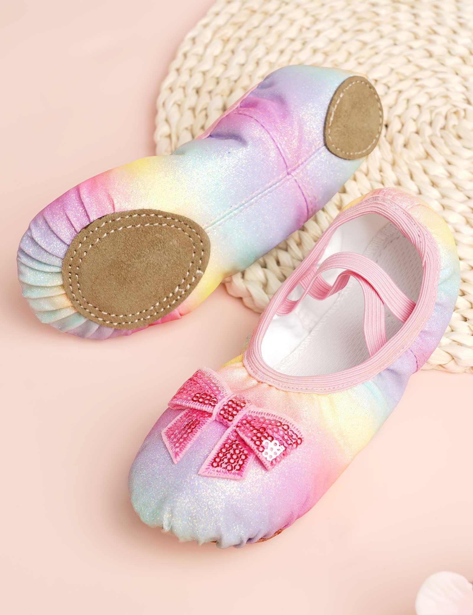 Ballet Shoes for Girls Kids Cute Rainbow Glitter Split Sole Ballet Slippers