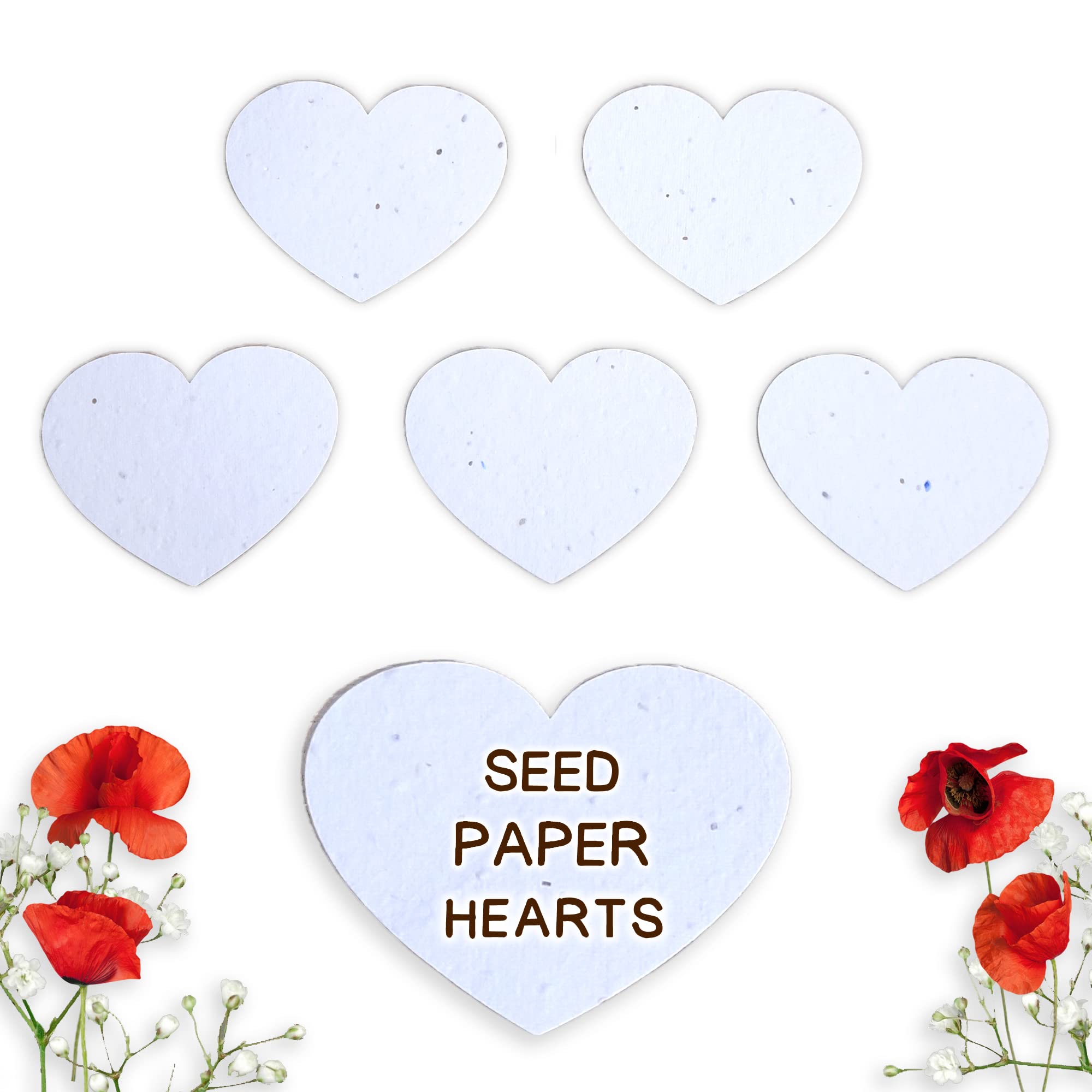 Plantable Seed Paper Hearts - Handmade Seeded Paper for Wedding Favours, Gift Tags or Party Bags - Recycled Card Seed Bombs with Bee Friendly Flower Seeds - Greenili (50x Large)