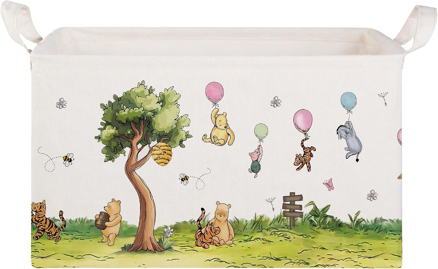 Cute Bear With Friends Nursery Storage Basket With Waterproof PE Coating, Foldable Large Canvas Laundry HamPEr, Kids, Boys And Girls Storage Baskets Suitable For Kids Room Bathroom And Bedroom-A01