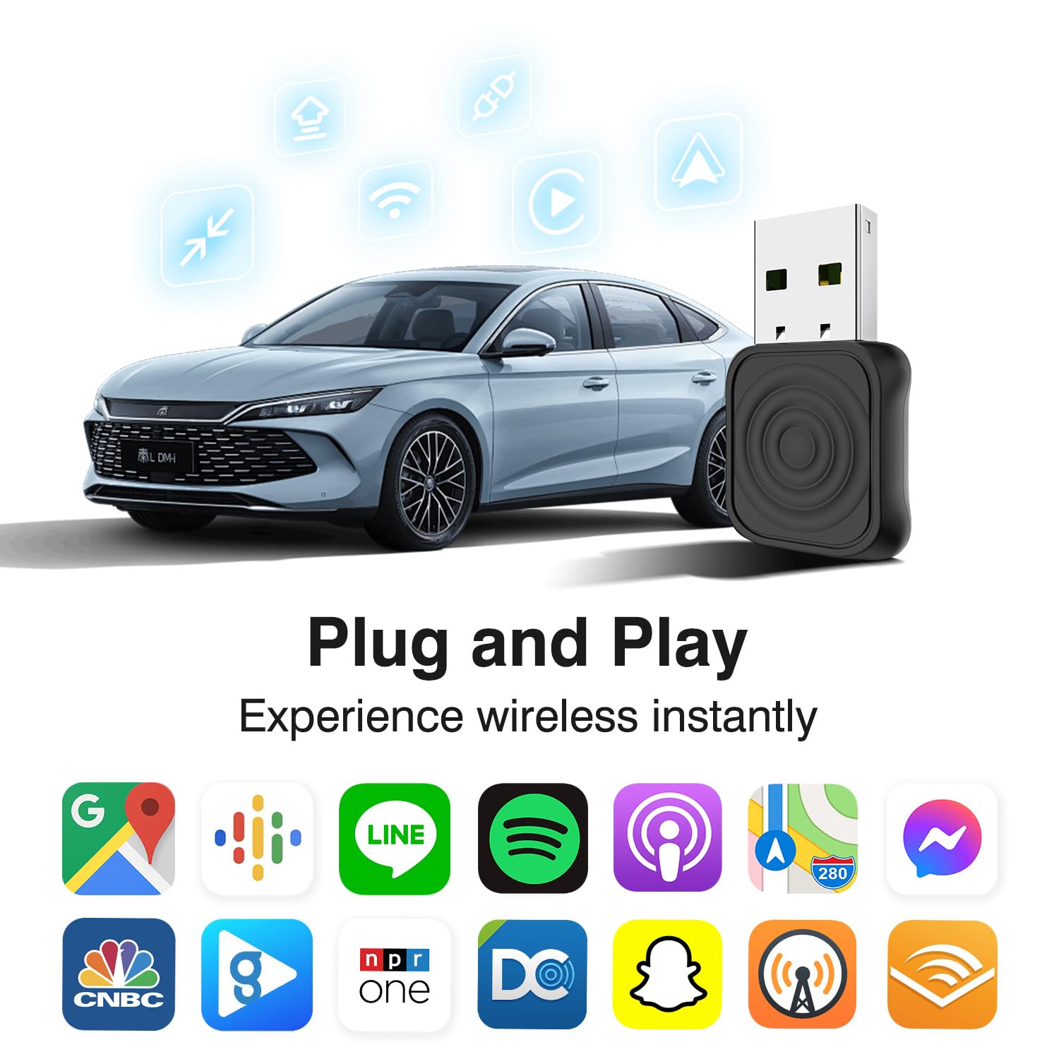 Carlinkit Bezprzewodowy Adapter USB Mini Ultra dla Przewodowego CarPlay i Android Auto - Plug & Play