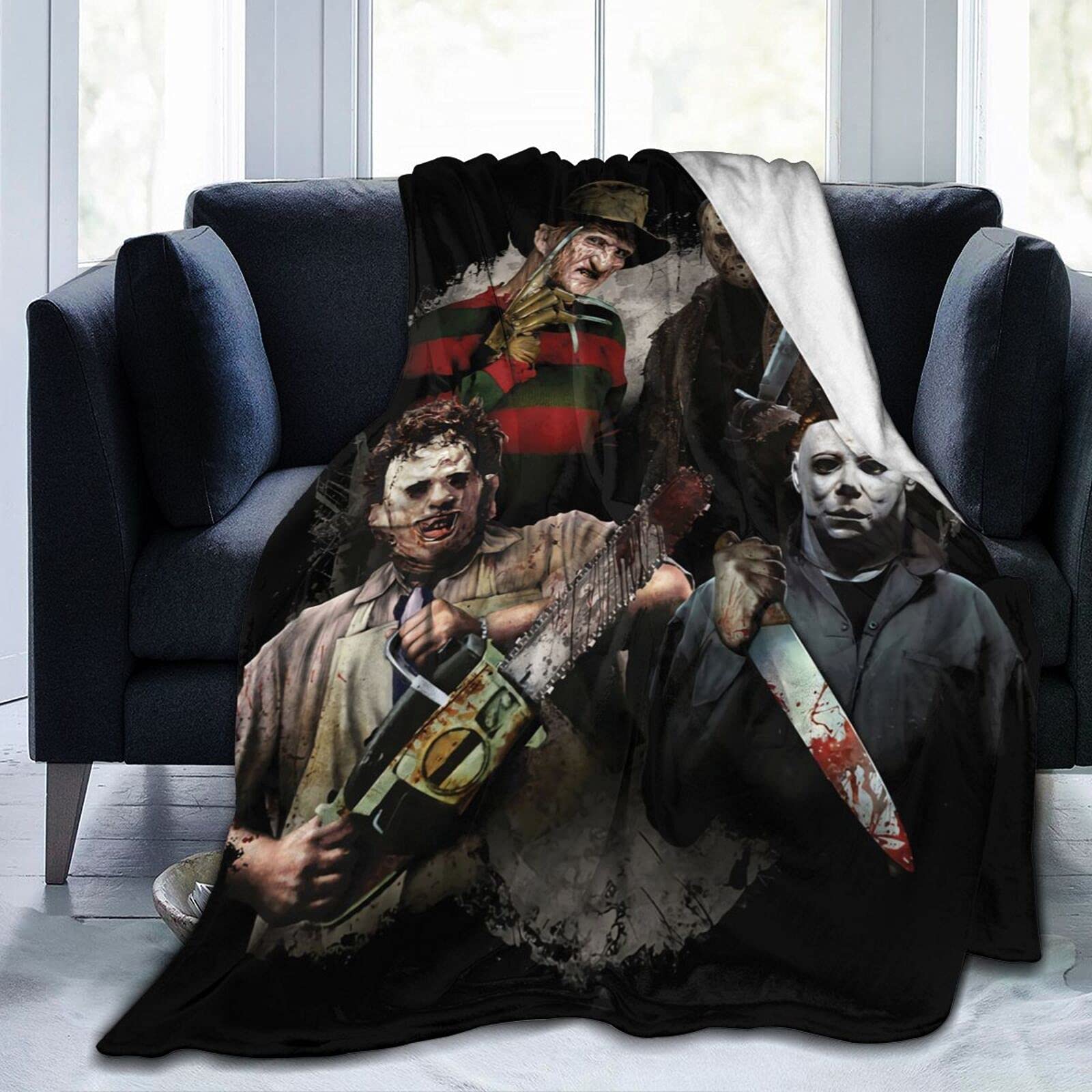 Freddy Krueger Jason Halloween Fleece Blanket Ultra-Soft Micro Blankets for Couch Bed Or Travel Soft and Warm Throw Blanket (60"x50") Medium-Size for Teens