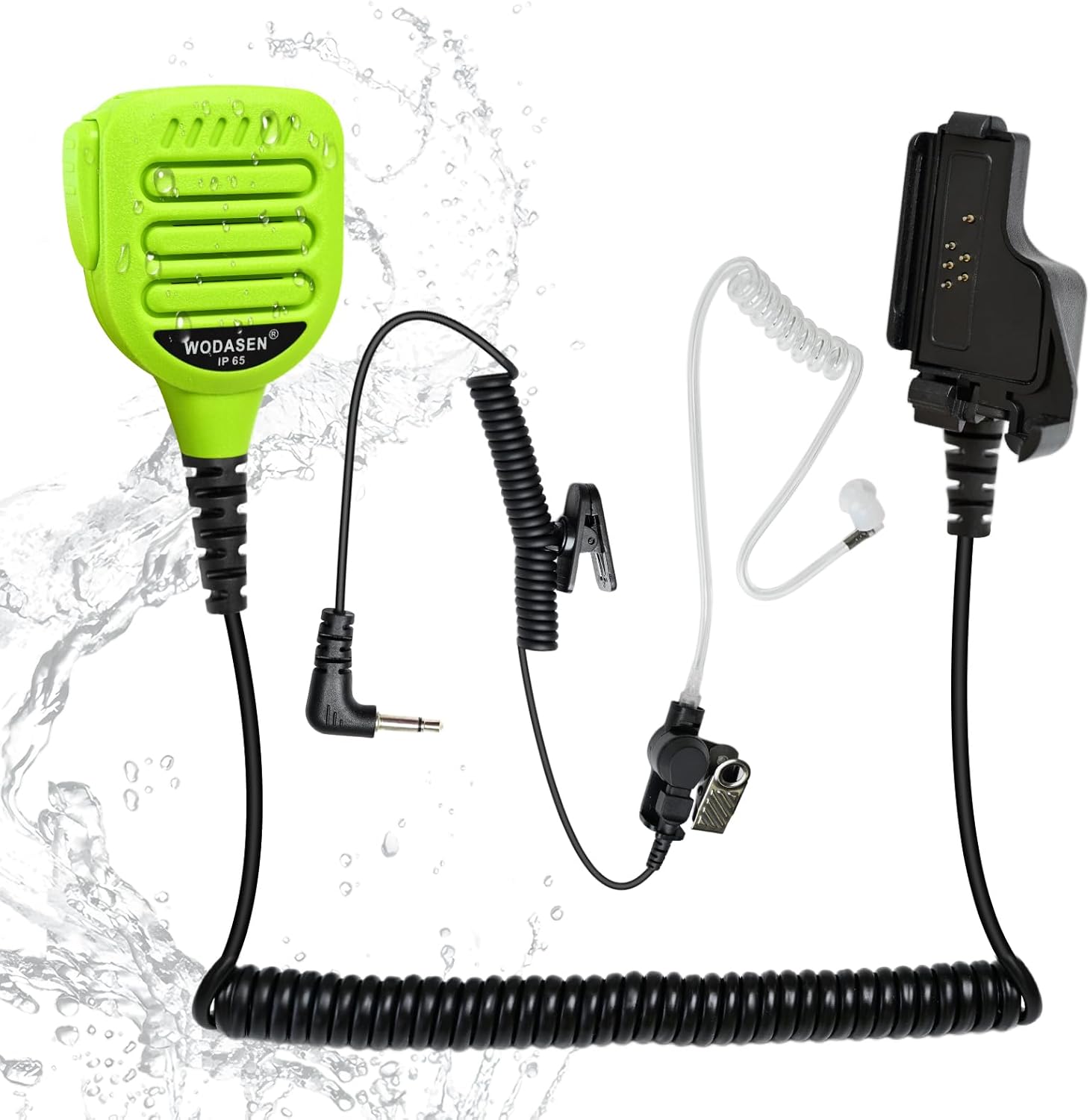 WODASEN IP65 Waterproof Walkie Talkie Speaker Mic Heavy Duty Remote Radio Microphone Shoulder Handheld Lapel Mic Green with 3.5mm Audio Jack for XTS 1000 1500 2000 2500 3000 3500 5000 HT1000