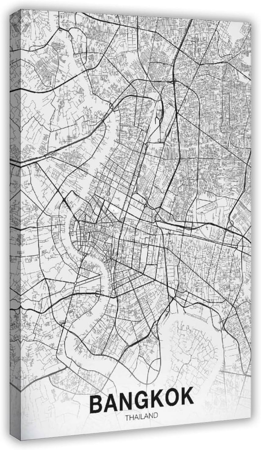 Bangkok Thailand Map Poster Black And White Hometown City Printing Poster Bedroom Decor Sports Landscape Office Room Decor GiftFrame 20x30inch