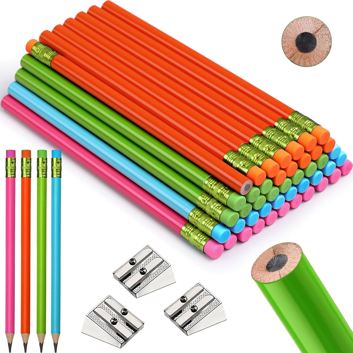 48 Pieces Jumbo Pencils and 3 Pieces Sharpeners Big Pencil