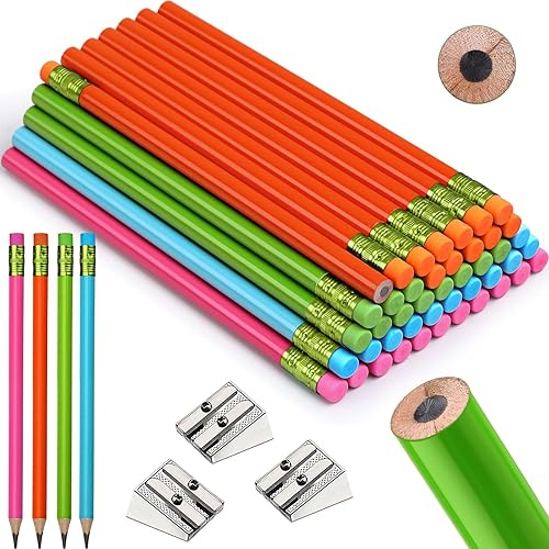 48 lápices jumbo y 3 sacapuntas, lápices grandes, lápices gruesos, lápices grandes para niños, principiantes, preescolares, jardín de infantes,