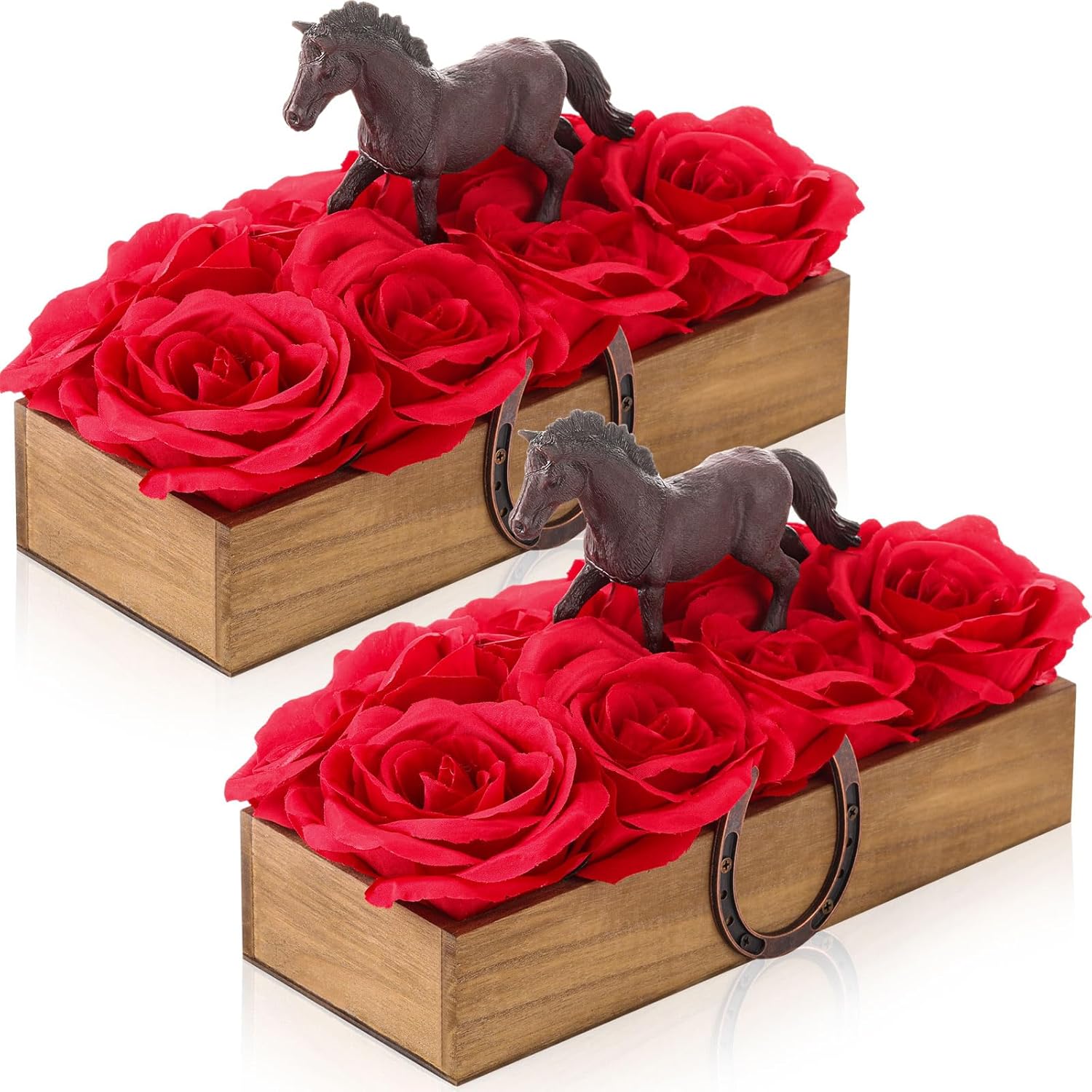 Roshtia 28 Pcs Derby Table Decorations Centerpieces for Derby Day Horsing Racing Rose Party Supplies 3D Wooden Plant Pots with Red Roses Horse for Horse Birthday Rose Themed Party Table Decor