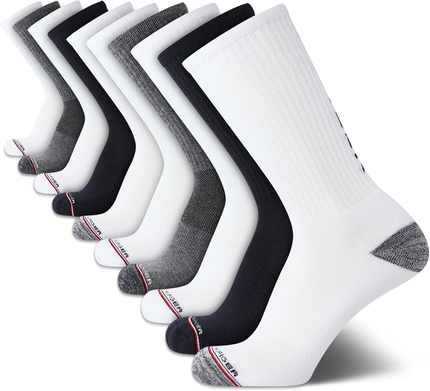 Tommy Hilfiger Mens Crew Socks - 10 Pack Moisture Wicking Cushioned Crew Running Socks for Men for Sports & Workout