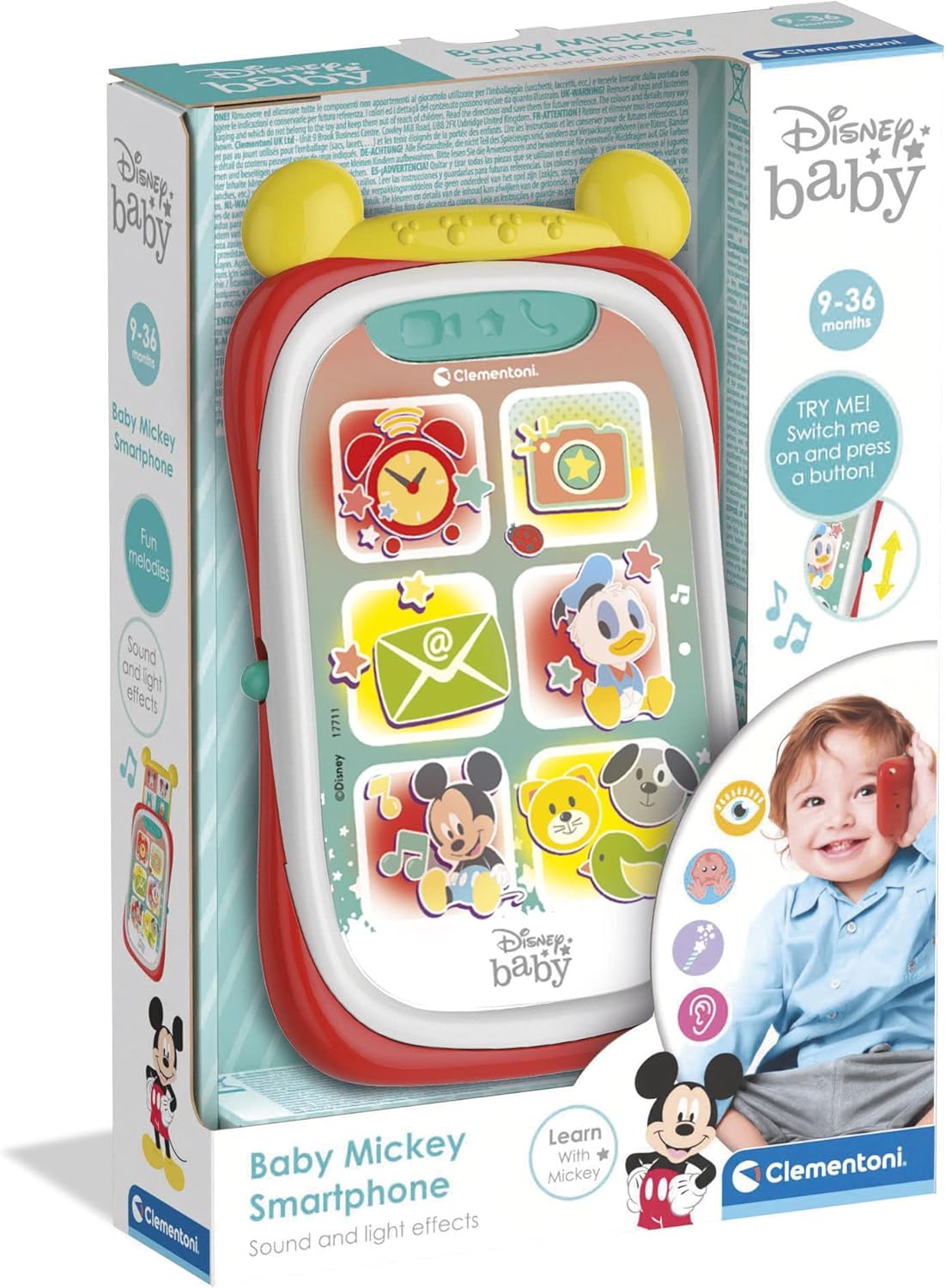 Clementoni Disney Baby Mickey Child, Mobile, Educational Smartphone, Baby Phone Toy 9 Months, 17711, Multicolour, Medium