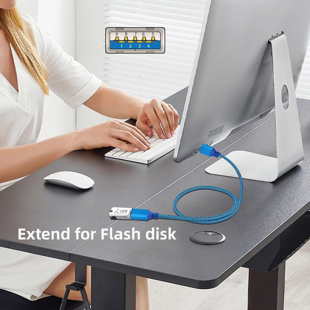 USB 3.0 Drucker-Scannerkabel, Typ-B, 0,3 M, 5 Gbit/s, Blaues Nylongeflecht – Für Schnelle Datenübertragung