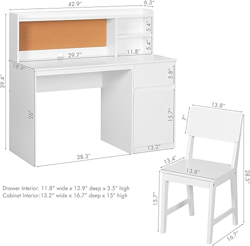 Miniatura 9 de UTEX Escritorio de estudio para niños con silla, juegos de escritorio y sillas para niños con gabinete y gabinete de almacenamiento, mesa de estudio