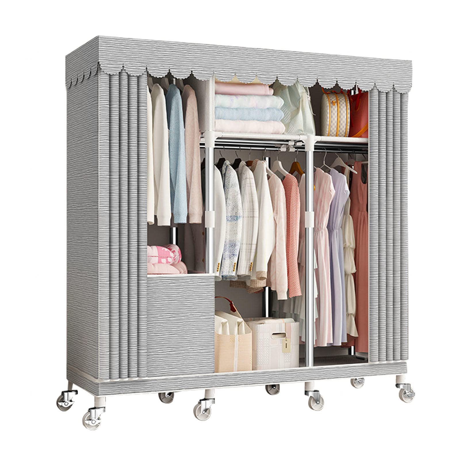 Guardaroba, Guardaroba Portatile in Tela con Asta Appendiabiti, Organizzatore per Armadio in Tessuto per Camera da Letto, Soggiorno,A-125x45x170cm