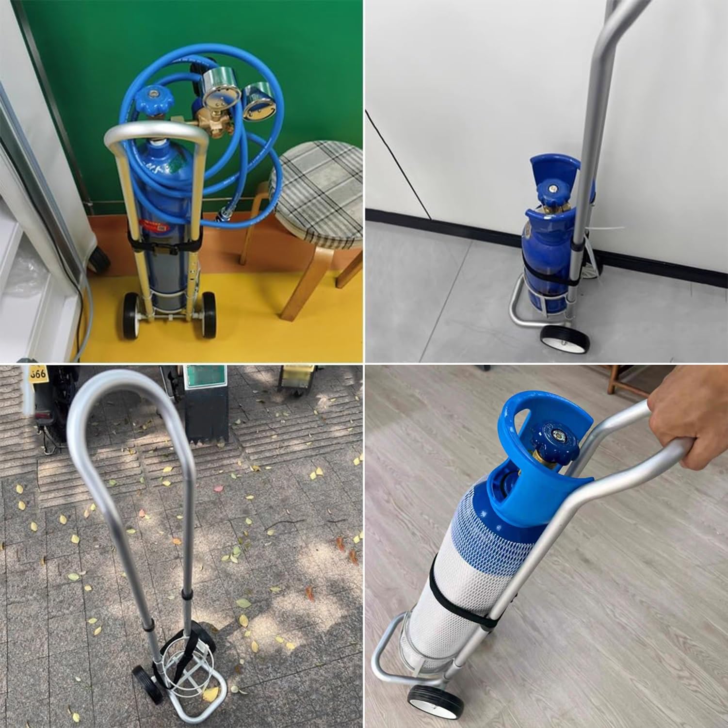 Genérico Carro portátil de Aluminio para bombonas de oxígeno con asa Ajustable y Ruedas silenciosas para Botellas de 6L, 8L, 10L y 15L: una solución práctica para la Movilidad y el Transporte.