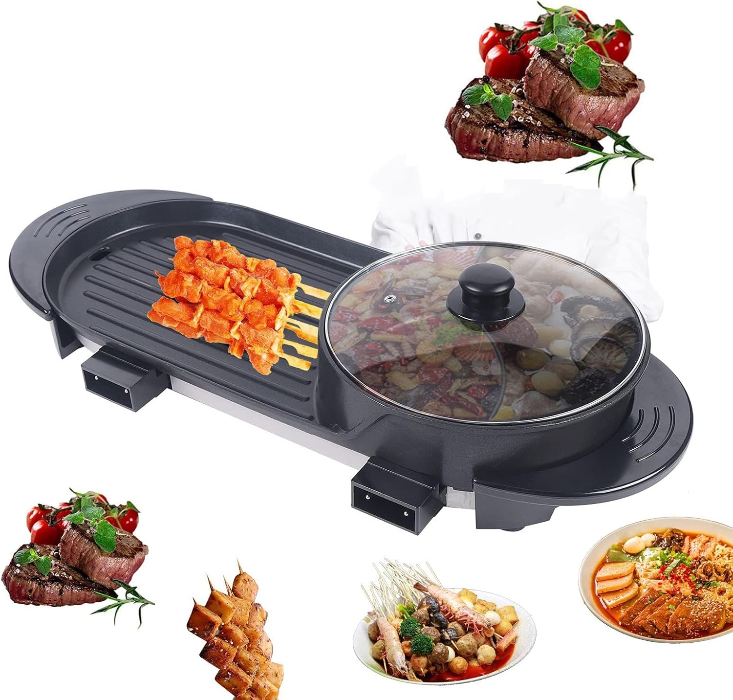 hot pot Electric Hot Pot Grill Combo, 2 In 1 Portable Multifunctional Barbecue Grill
