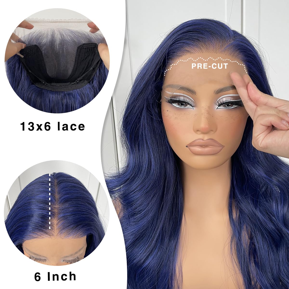 13x6 Glueless Blue Body Wave Lace Front Wig Pre Plucked Synthetic Dark Blue HD Lace front wig for fashion women transparent lace front wig for cosplay party