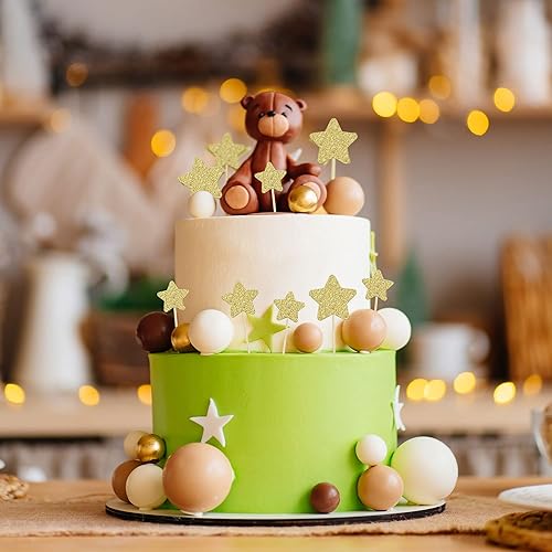 Miniatura 4 de Gyufise 42 piezas de adornos de estrella para cupcakes con purpurina dorada montados con estrella centelleante, para boda, compromiso, despedida de