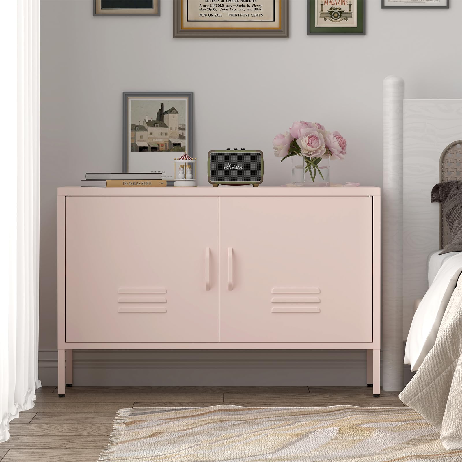 IRONFFICE Metal Cabinet, 2 Door, Pink
