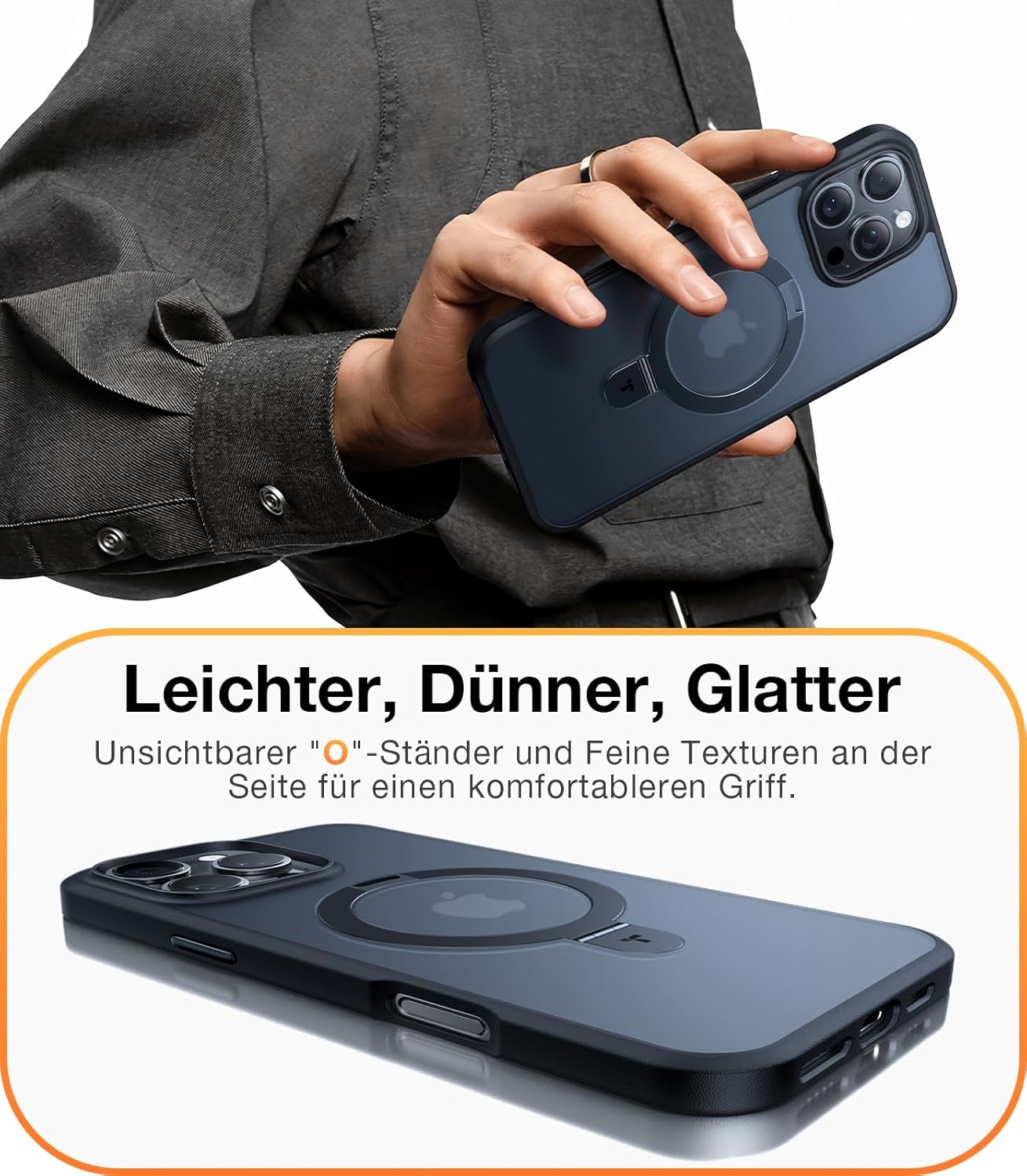 TORRAS Ultra-Magnetic Ostand for iPhone 16 Pro Case, [Compatible with MagSafe] [Flexible Stable Stand] Military-Grade Protection Translucent Slim Anti-Scratch Ring Kickstand, Frosted Black 6.3" - Image 6