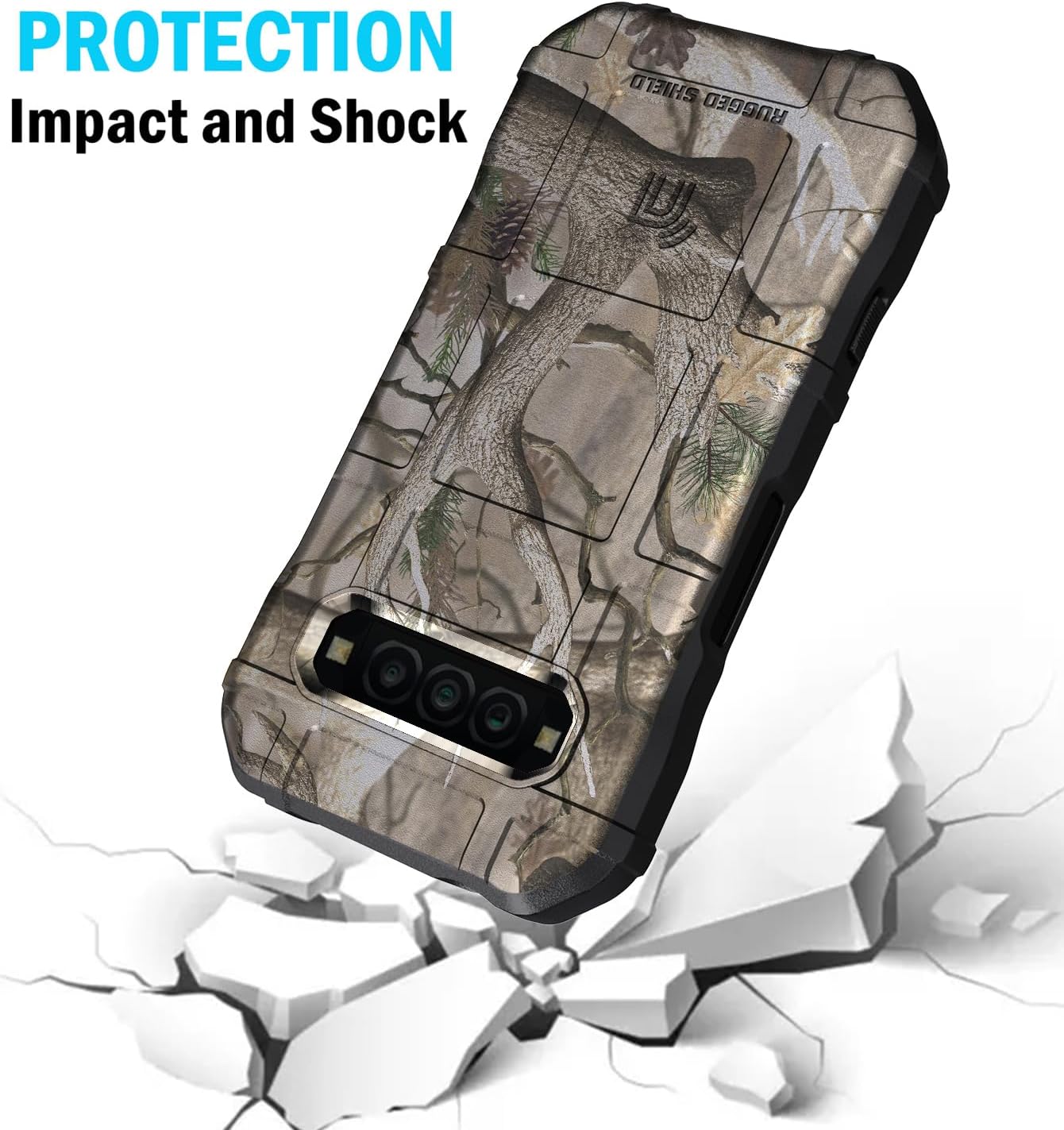 Case with Clip for Kyocera DuraForce Pro 3 Phone, Nakedcellphone Special Ops [Outdoor Camouflage] Rugged Shield Cover and Ratchet Belt Hip Holster - Tree Leaf Real Woods Camo Design