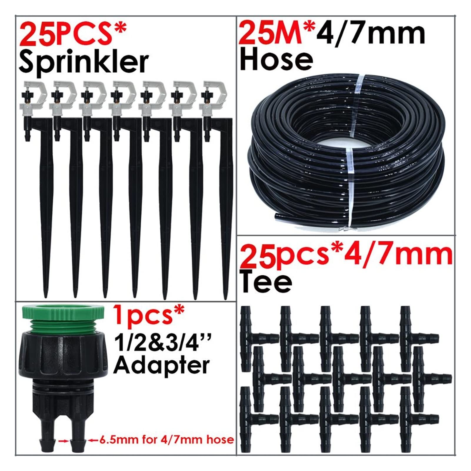 Zestaw do nawadniania kropelkowego 20-50 sztuk zraszacz ogrodowy obracający się o 360 stopni uchwyty dyszy do nawadniania na stosie 20 cm do węża 4/7 mm kwiaty szklarni (kolor: KSL01-KIT275-25M)