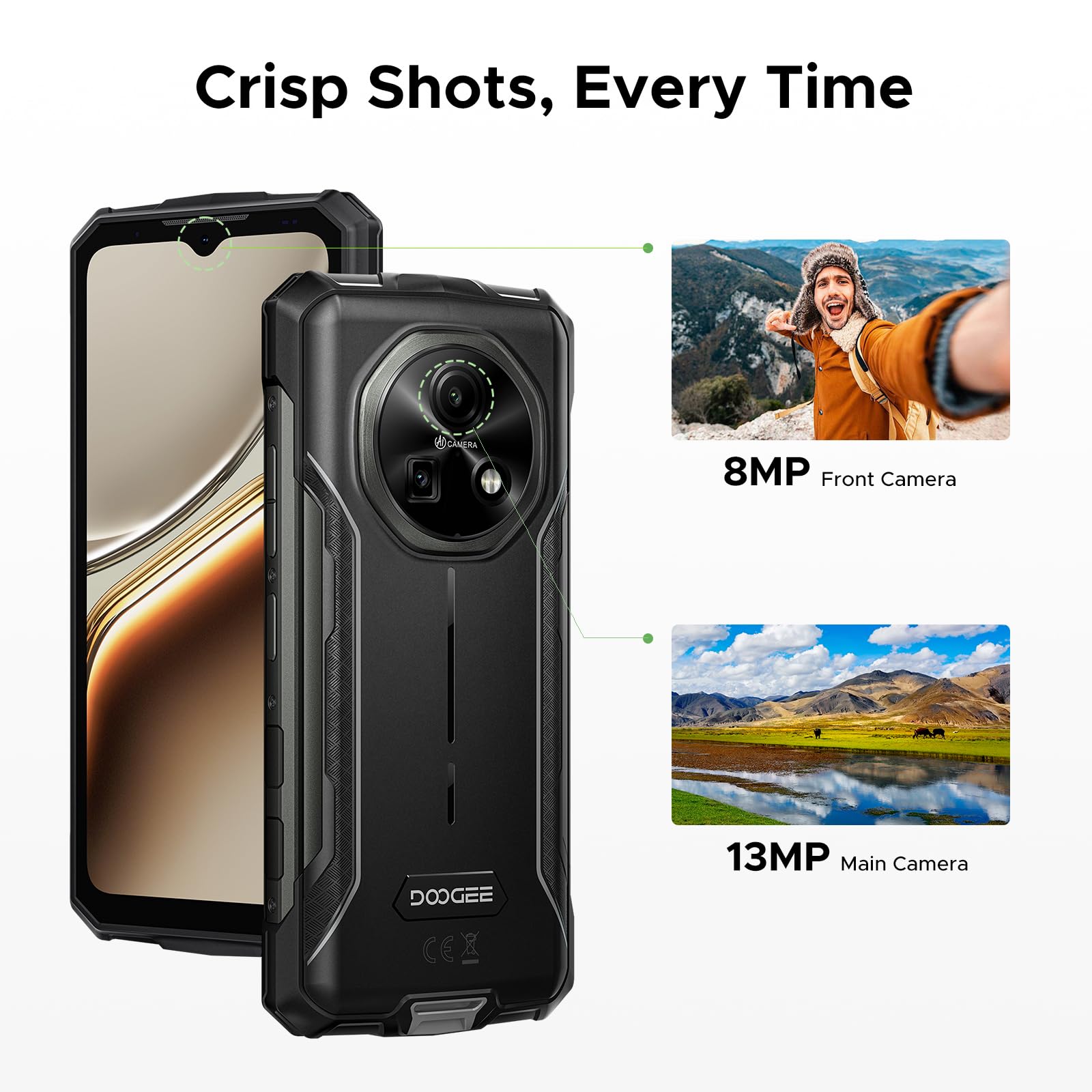 DOOGEE Fire 5 Pro Rugged Phone,13000mAh Battery,Helio G81 Octa Core,Android 15 with Gemini AI,20GB+128GB/2TB,6.6" HD+90Hz Rugged Smartphone,13MP+8MP,IP68 Waterproof Phone,NFC/OTG/Triple Card Slot