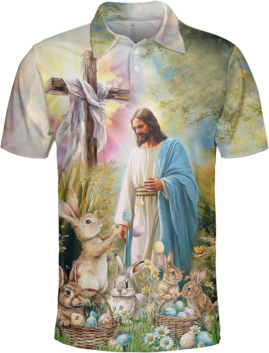 Happy Easter Polo Shirts for Men - Spring Mens Golf Shirts Short Sleeve Dry Fit Casual Tennis T-Shirt S48