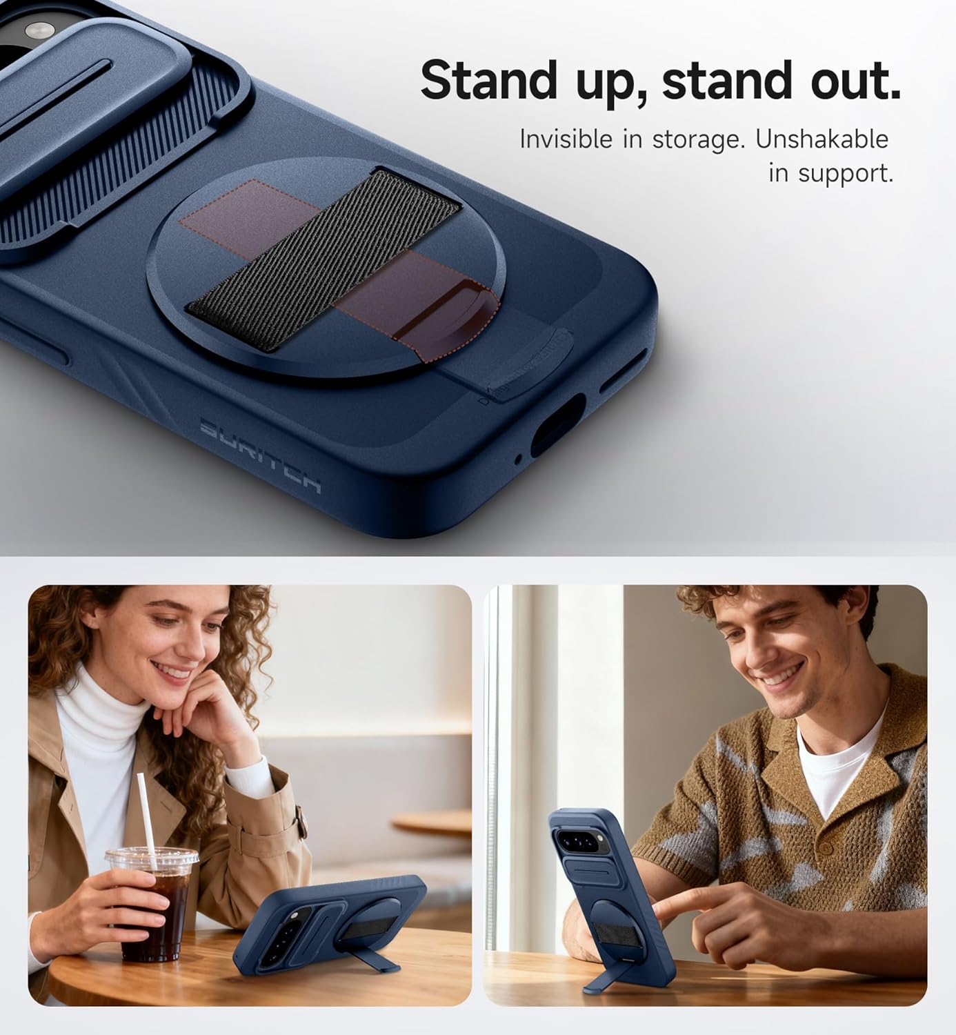 SURITCH for Google Pixel 9 Pro XL Case with 360° Rotatable Hand Strap Phone Grip Holder & Invisible Kickstand & Slide Camera Cover, Slim Rugged Shockproof Protective Cover for Pixel 9 Pro XL, Blue
