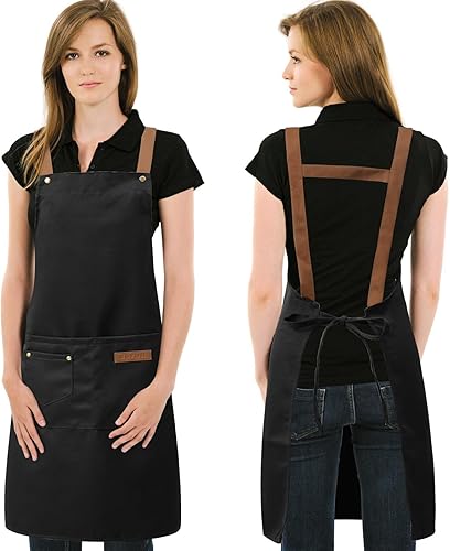 DILLMAN Delantales de arte para hombres y mujeres, pintura de cerámica, para hornear, correas en la espalda en H, delantal de cocina con bolsillos