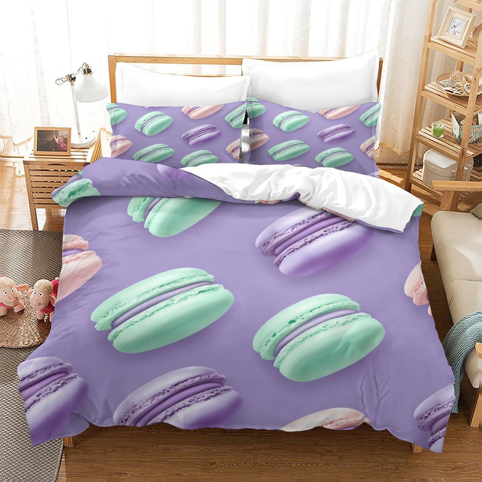 P1S9U7W5Y Pastel Macaron Pattern 3D Printed Duvet Cover Set 3pcs Microfiber Dessert Bedding Set Super king（260x220cm）