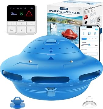 Smart Pool Alarm with App for Inground & Above Ground Pools, Adjustable Sensitivity Water Detection Alarm up to 20x40ft, 85dB+ Safety Alerts for Kids, Pets & Accidental EntryBlue
