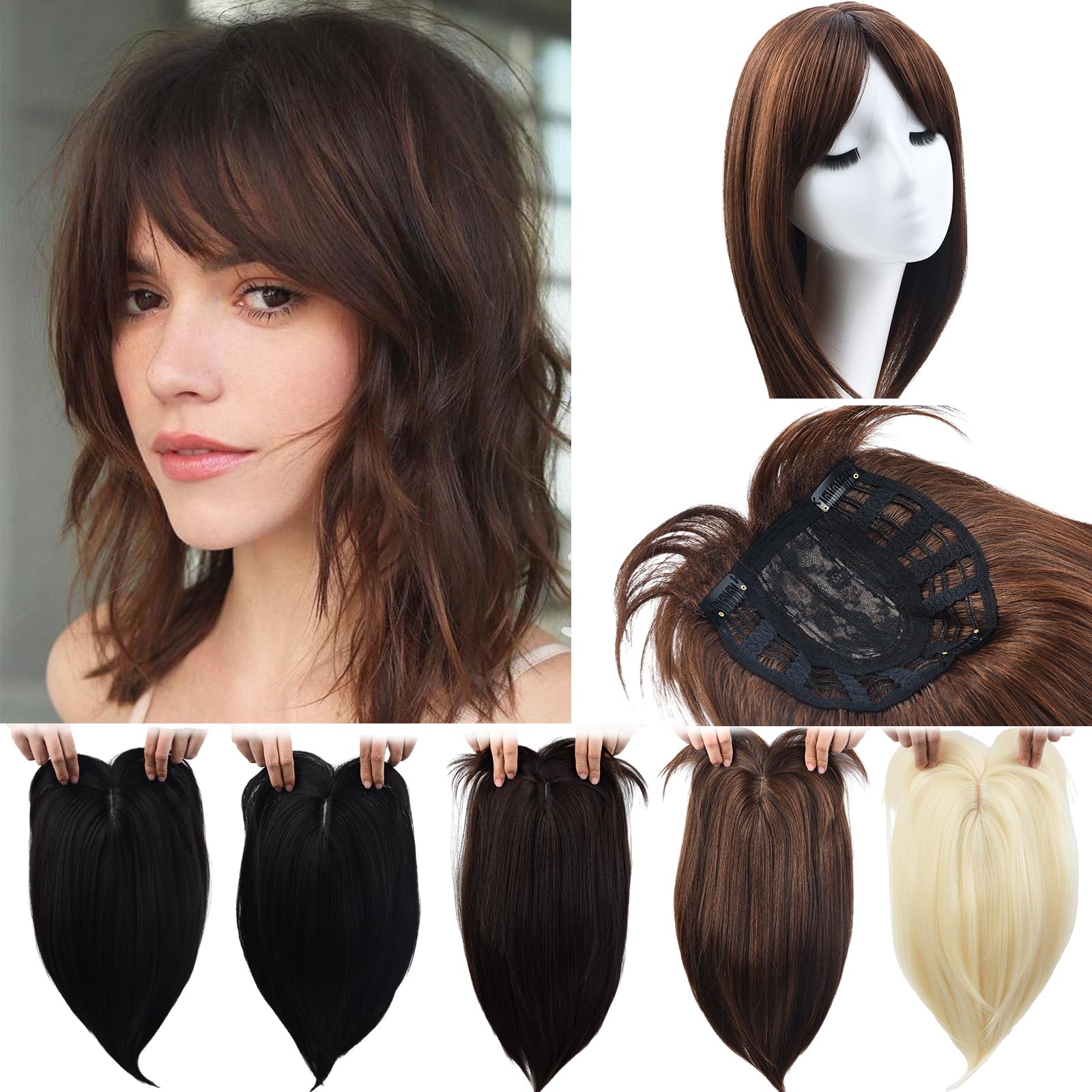 RICH BRIA Medium Brown Synthetic Hair Topper for Women with Thinning Hair, 14 Inch #4 Medium Brown