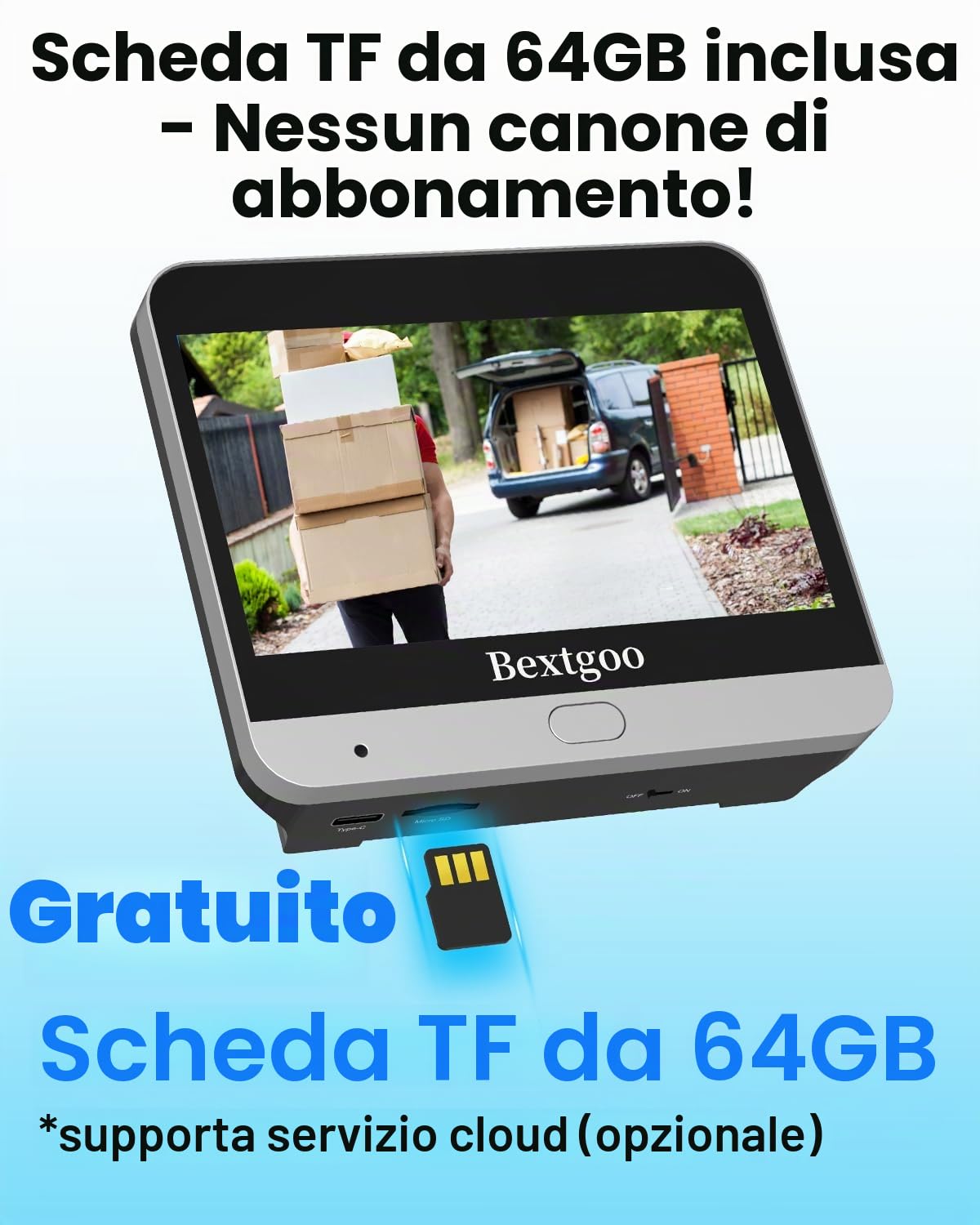Bextgoo 2K Spioncino Digitale WiFi con Scheda di Memoria 64GB, Videocitofono WiFi, Display 4,3" Pollici con Batteria 8000mAh, Visione 170°, Rilevamento del Movimento AI, Visione Notturna